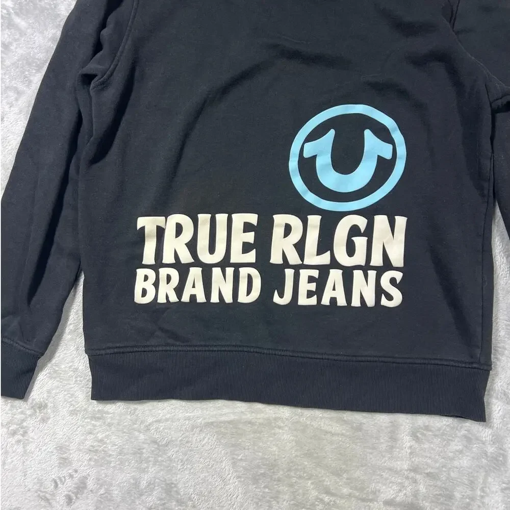 True Religion Black Pullover Hoodie Logo Sweatshirt Mens Medium Streetwear